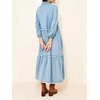 image:imageCHARTOU Women Denim Midi Dress Collared Half Button 34 Balloon Sleeve Frayed Tiered Dress with PocketsLight Blue