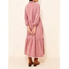 image:imageCHARTOU Women Denim Midi Dress Collared Half Button 34 Balloon Sleeve Frayed Tiered Dress with PocketsPink