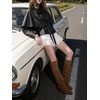 image:imageCHARTOU Women Faux Leather Crop Jacket High Collar Long Sleeve Double Breasted Cape CoatBlack