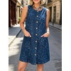 image:imageCHARTOU Women Leopard Denim Mini Dress Summer Sleeveless Button Shift Dress with PocketBlue