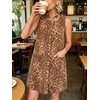 image:imageCHARTOU Women Leopard Denim Mini Dress Summer Sleeveless Button Shift Dress with PocketBrown