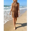 image:imageCHARTOU Women Leopard Denim Mini Dress Summer Sleeveless Button Shift Dress with PocketBrown