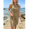 image:imageCHARTOU Women Leopard Denim Mini Dress Summer Sleeveless Button Shift Dress with PocketKhaki