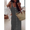 image:imageCHARTOU Women Sleeveless Stripes Printed Tank Long Dress U Neck Buttons Slit Bodycon Summer Pencil DressBlack