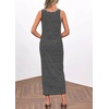 image:imageCHARTOU Women Sleeveless Stripes Printed Tank Long Dress U Neck Buttons Slit Bodycon Summer Pencil DressBlack
