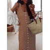 image:imageCHARTOU Women Sleeveless Stripes Printed Tank Long Dress U Neck Buttons Slit Bodycon Summer Pencil DressCaramel