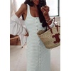 image:imageCHARTOU Women Sleeveless Stripes Printed Tank Long Dress U Neck Buttons Slit Bodycon Summer Pencil DressGreen