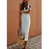 image:imageCHARTOU Women Sleeveless Stripes Printed Tank Long Dress U Neck Buttons Slit Bodycon Summer Pencil DressGreen