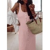 image:imageCHARTOU Women Sleeveless Stripes Printed Tank Long Dress U Neck Buttons Slit Bodycon Summer Pencil DressPink