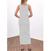 image:imageCHARTOU Women Sleeveless Stripes Printed Tank Long Dress U Neck Buttons Slit Bodycon Summer Pencil DressWhite