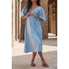 image:imageCHARTOU Women Summer Deep V Neck Maxi Dress Puff Sleeve Side Bow Tie A Line Vacation DressBlue