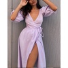 image:imageCHARTOU Women Summer Deep V Neck Maxi Dress Puff Sleeve Side Bow Tie A Line Vacation DressPurple