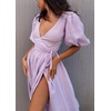 image:imageCHARTOU Women Summer Deep V Neck Maxi Dress Puff Sleeve Side Bow Tie A Line Vacation DressPurple