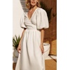 image:imageCHARTOU Women Summer Deep V Neck Maxi Dress Puff Sleeve Side Bow Tie A Line Vacation DressWhite