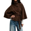 image:imageCHARTOU Women Faux Suede Poncho Coat Funnel Neck Belted Cape Cropped Trench JacketChocolate Brown