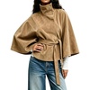 image:imageCHARTOU Women Faux Suede Poncho Coat Funnel Neck Belted Cape Cropped Trench JacketKhaki