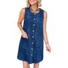 image:imageCHARTOU Women Leopard Denim Mini Dress Summer Sleeveless Button Shift Dress with PocketBlue