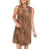 image:imageCHARTOU Women Leopard Denim Mini Dress Summer Sleeveless Button Shift Dress with PocketBrown