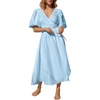 image:imageCHARTOU Women Summer Deep V Neck Maxi Dress Puff Sleeve Side Bow Tie A Line Vacation DressBlue