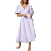 image:imageCHARTOU Women Summer Deep V Neck Maxi Dress Puff Sleeve Side Bow Tie A Line Vacation DressPurple