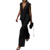 image:imageCHARTOU Womens Cotton Pants Sets 2 Piece Outfits V Neck Button Vest Wide Leg Palazzo Casual Work SuitsBlack