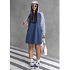 image:imageCHARTOU Women Hood Denim Mini Dress Patchwork Oversized Jean Hoodies Sweatshirt Dress with PocketsBlue