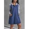 image:imageCHARTOU Women Hood Denim Mini Dress Patchwork Oversized Jean Hoodies Sweatshirt Dress with PocketsBlue