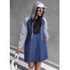 image:imageCHARTOU Women Hood Denim Mini Dress Patchwork Oversized Jean Hoodies Sweatshirt Dress with PocketsBlue