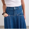 image:imageCHARTOU Women Pleated Denim Maxi Skirt Back Elastic Waist Long Jean Skirt with PocketsDark Blue