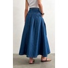 image:imageCHARTOU Women Pleated Denim Maxi Skirt Back Elastic Waist Long Jean Skirt with PocketsDark Blue