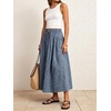 image:imageCHARTOU Womens Elastic Waist Drawstring Jean Skirt Long A Line Pleated Denim SkirtsBlue Leopard