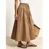 image:imageCHARTOU Womens Elastic Waist Drawstring Jean Skirt Long A Line Pleated Denim SkirtsKhaki Leopard