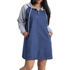 image:imageCHARTOU Women Hood Denim Mini Dress Patchwork Oversized Jean Hoodies Sweatshirt Dress with PocketsBlue