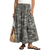 image:imageCHARTOU Womens Elastic Waist Drawstring Jean Skirt Long A Line Pleated Denim SkirtsGrey Camo