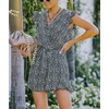 image:imageCHARTOU Womens Summer Chiffon Leopard Print SelfTie Cap Sleeve Loose Fit Romper Jumpsuit ShortsBlack