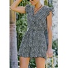 image:imageCHARTOU Womens Summer Chiffon Leopard Print SelfTie Cap Sleeve Loose Fit Romper Jumpsuit ShortsBlack