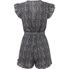 image:imageCHARTOU Womens Summer Chiffon Leopard Print SelfTie Cap Sleeve Loose Fit Romper Jumpsuit ShortsBlack
