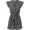 image:imageCHARTOU Womens Summer Chiffon Leopard Print SelfTie Cap Sleeve Loose Fit Romper Jumpsuit ShortsBlack