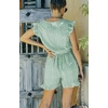 image:imageCHARTOU Womens Summer Chiffon Leopard Print SelfTie Cap Sleeve Loose Fit Romper Jumpsuit ShortsGreen