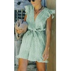 image:imageCHARTOU Womens Summer Chiffon Leopard Print SelfTie Cap Sleeve Loose Fit Romper Jumpsuit ShortsGreen