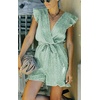 image:imageCHARTOU Womens Summer Chiffon Leopard Print SelfTie Cap Sleeve Loose Fit Romper Jumpsuit ShortsGreen