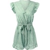 image:imageCHARTOU Womens Summer Chiffon Leopard Print SelfTie Cap Sleeve Loose Fit Romper Jumpsuit ShortsGreen