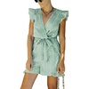 image:imageCHARTOU Womens Summer Chiffon Leopard Print SelfTie Cap Sleeve Loose Fit Romper Jumpsuit ShortsGreen