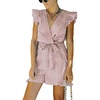 image:imageCHARTOU Womens Summer Chiffon Leopard Print SelfTie Cap Sleeve Loose Fit Romper Jumpsuit ShortsPink