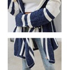 image:imageCHARTOU Fall Outfits for Women 2025 Color Block Striped Long Hooded Cardigan Sweater Outwear CoatsBlue