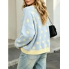image:imageCHARTOU Polka Dot Cardigan Sweaters for Women Contrast Rib Knit Trim Casual JumperBlue