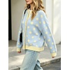 image:imageCHARTOU Polka Dot Cardigan Sweaters for Women Contrast Rib Knit Trim Casual JumperBlue