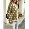 image:imageCHARTOU Polka Dot Cardigan Sweaters for Women Contrast Rib Knit Trim Casual JumperGreen