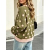 image:imageCHARTOU Polka Dot Cardigan Sweaters for Women Contrast Rib Knit Trim Casual JumperGreen