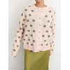 image:imageCHARTOU Polka Dot Cardigan Sweaters for Women Contrast Rib Knit Trim Casual JumperPink
